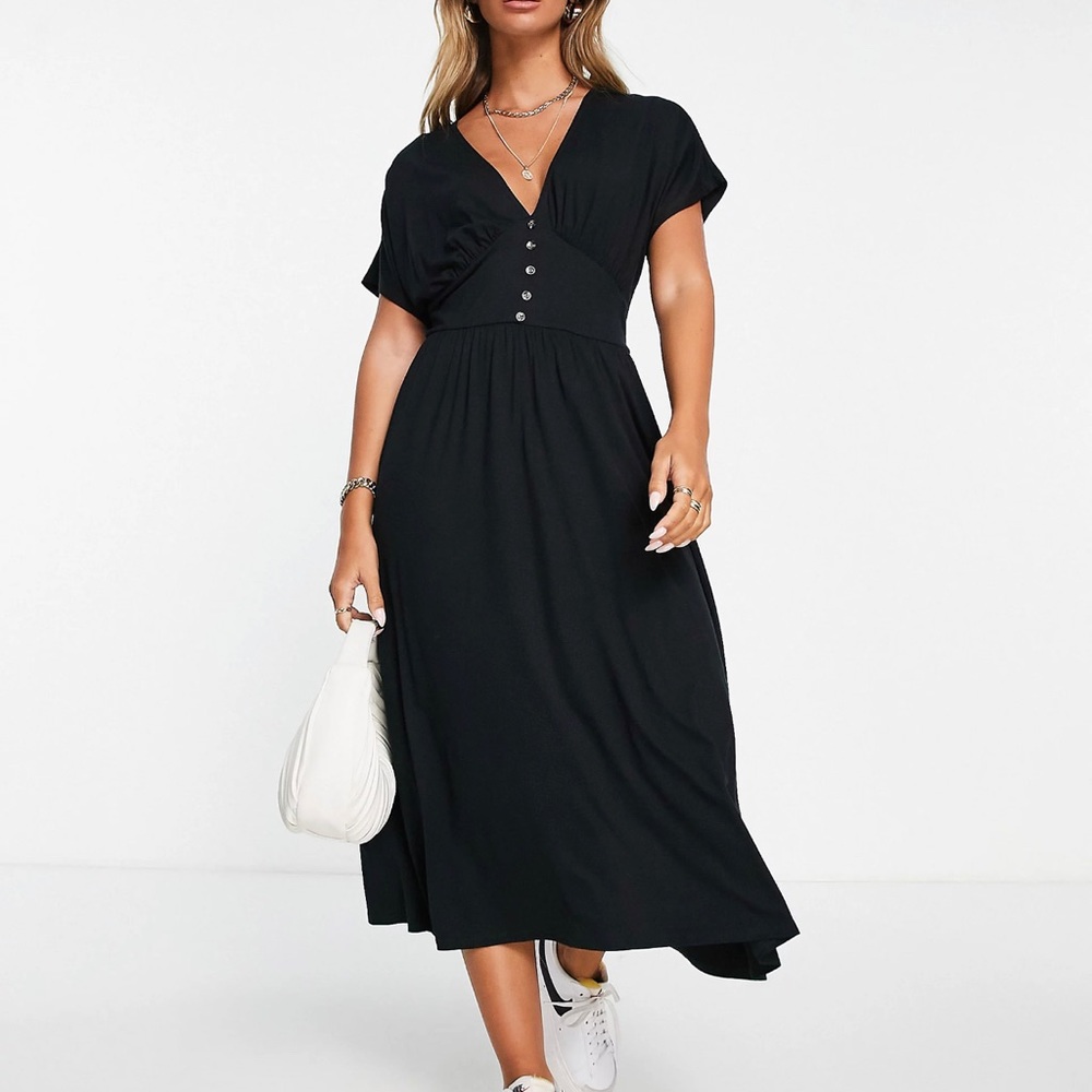 Asos waisted midi tea dress in black